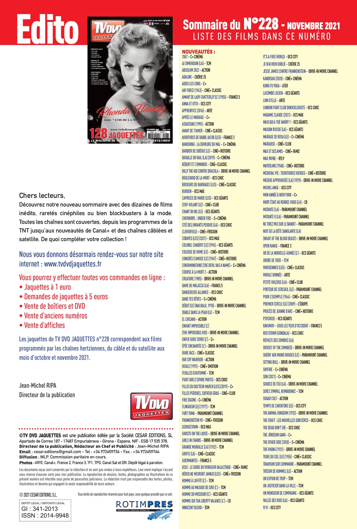 Découvrez TV DVD Jaquette N°228 : sélection exclusive de jaquettes pour films récents, classiques et raretés. Personnalisez votre vidéothèque avec style.