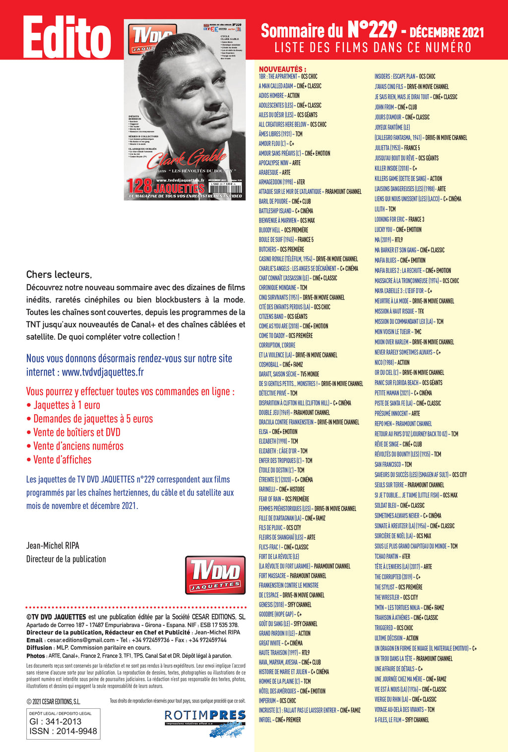 Découvrez TV DVD Jaquette N°229 : sélection exclusive de jaquettes pour films récents, classiques et raretés. Personnalisez votre vidéothèque avec style.