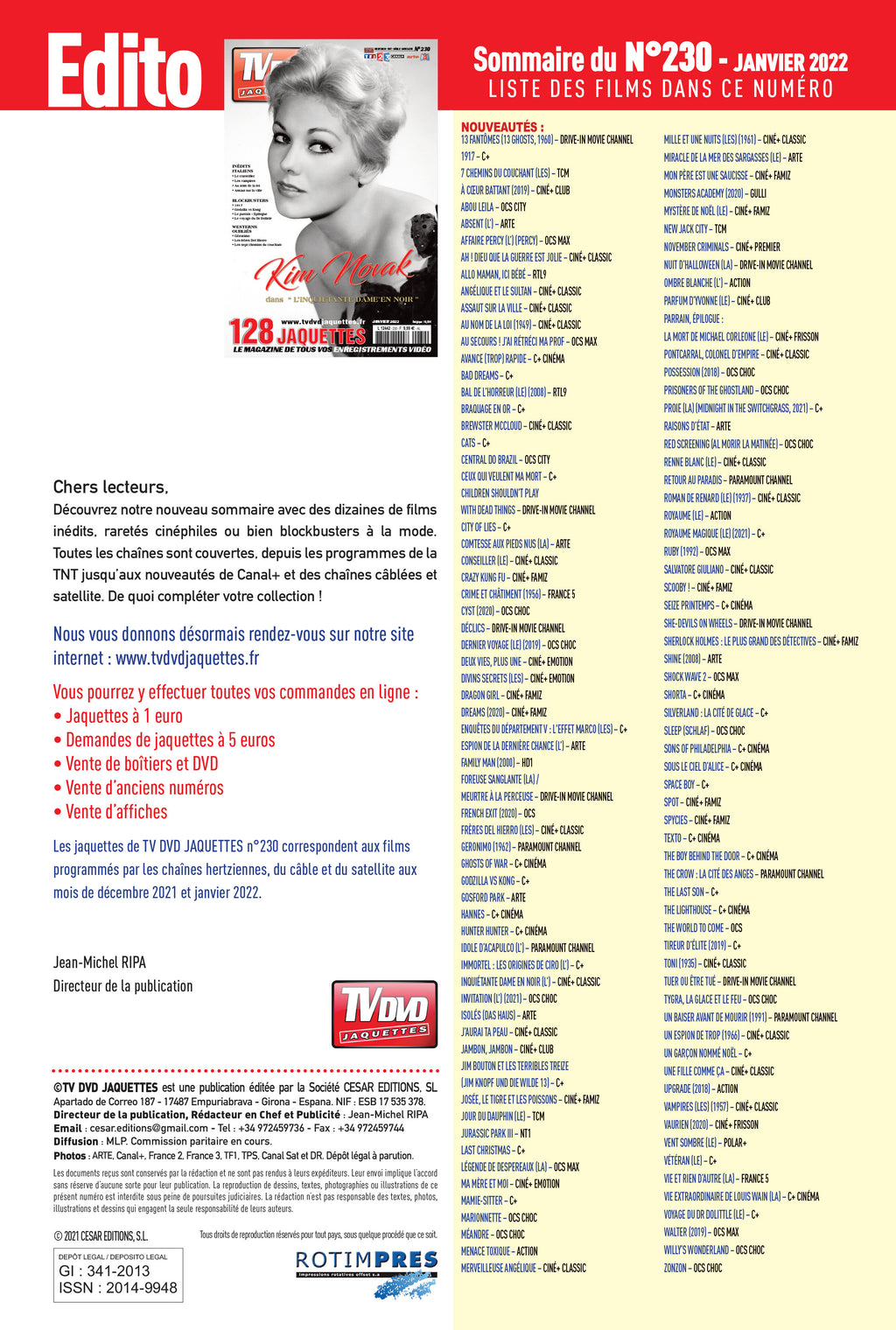 Découvrez TV DVD Jaquette N°230 : sélection exclusive de jaquettes pour films récents, classiques et raretés. Personnalisez votre vidéothèque avec style.