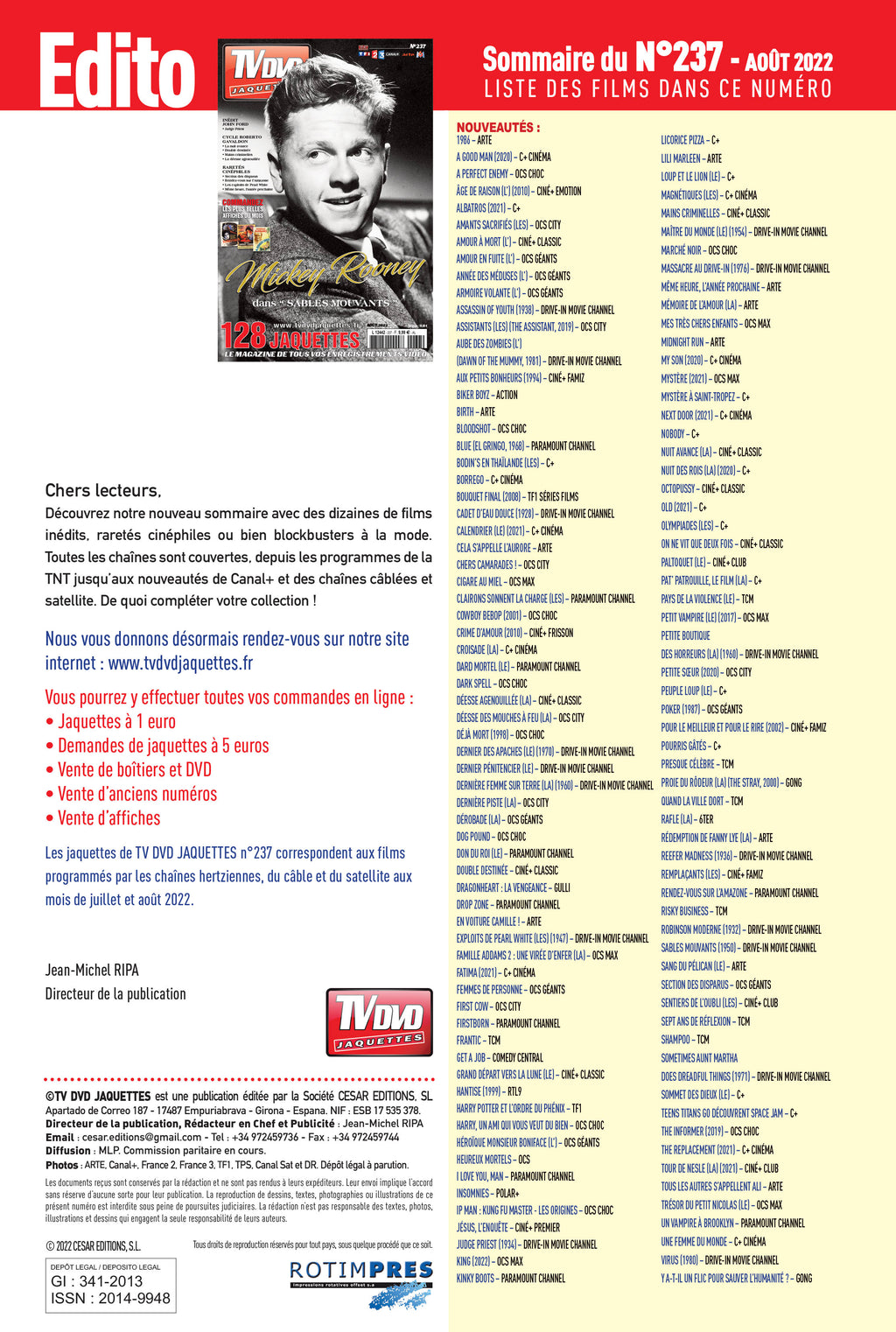 Découvrez TV DVD Jaquette N°237 : sélection de jaquettes pour films, classiques et raretés. Personnalisez votre vidéothèque avec style.