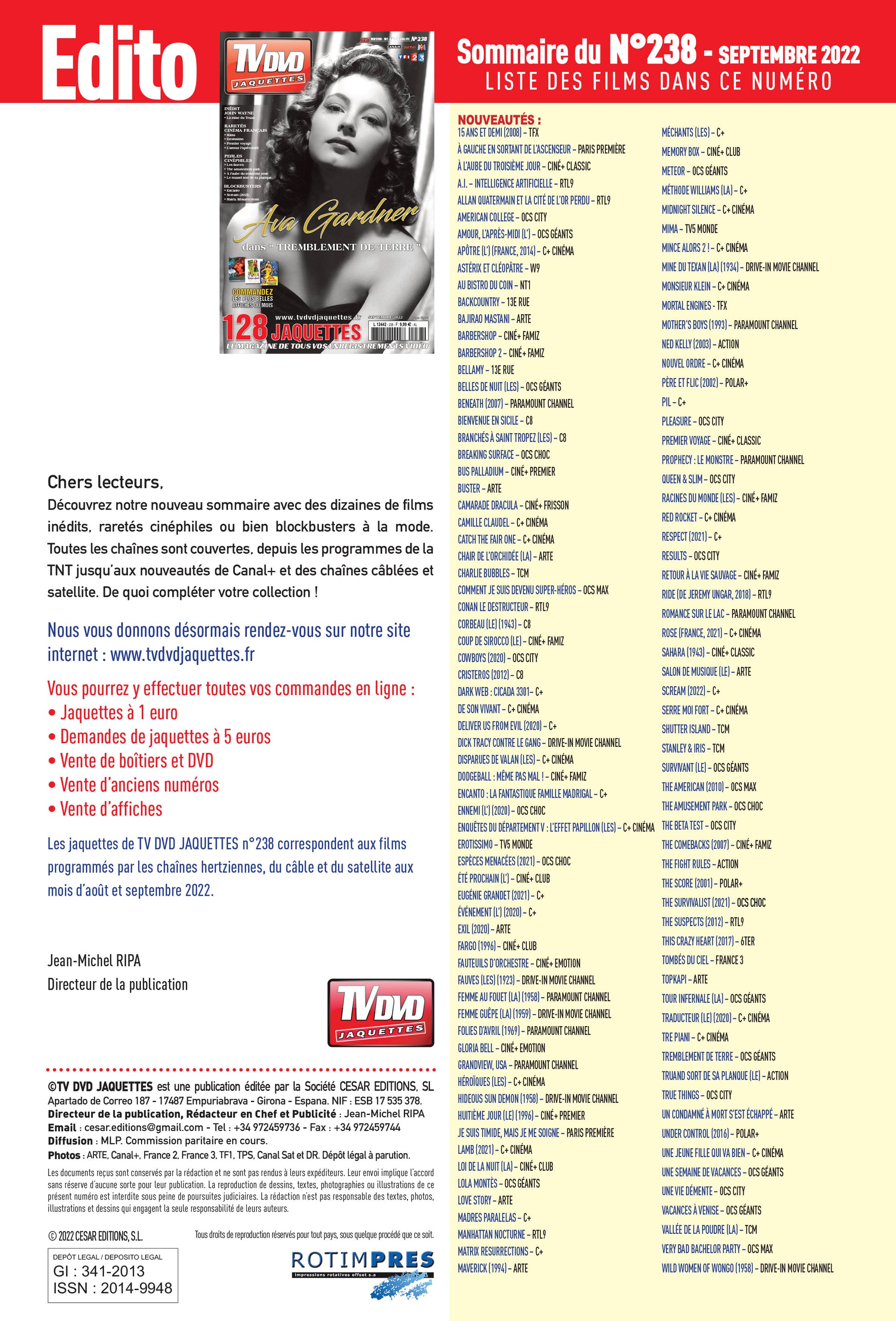 Découvrez TV DVD Jaquette N°238 : sélection de jaquettes pour films, classiques et raretés. Personnalisez votre vidéothèque avec style.