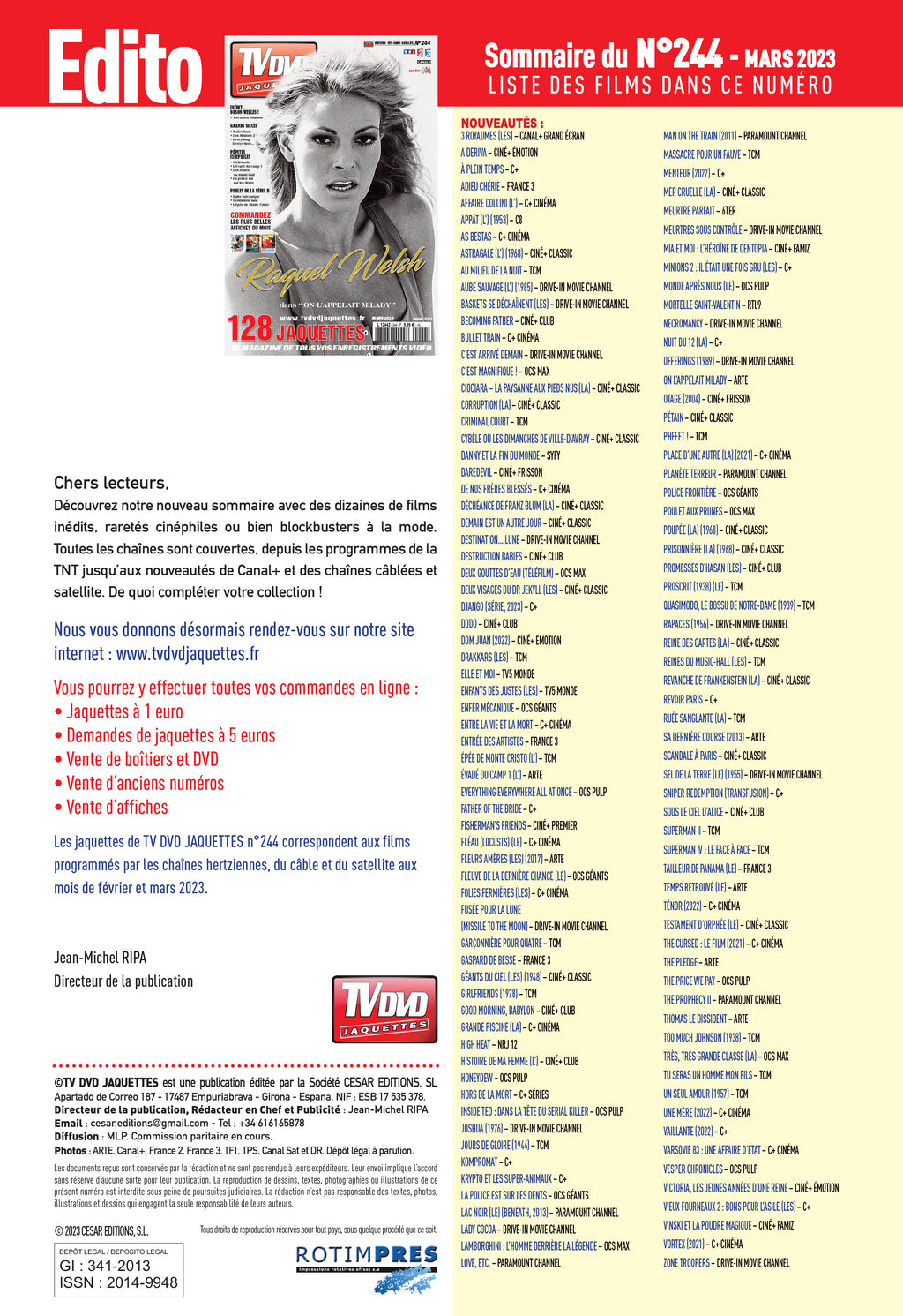 Découvrez TV DVD Jaquette N°244 : sélection de jaquettes pour films, classiques et raretés. Personnalisez votre vidéothèque avec style.