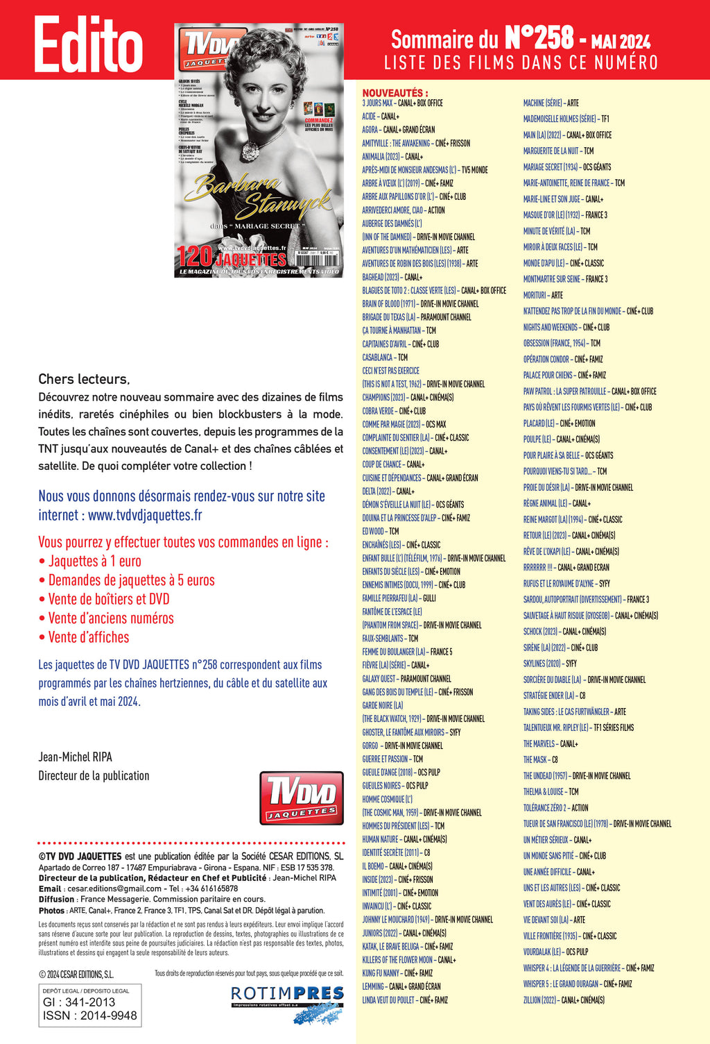 Découvrez TV DVD Jaquette N°258 : sélection de jaquettes pour films, classiques et raretés. Personnalisez votre vidéothèque avec style.