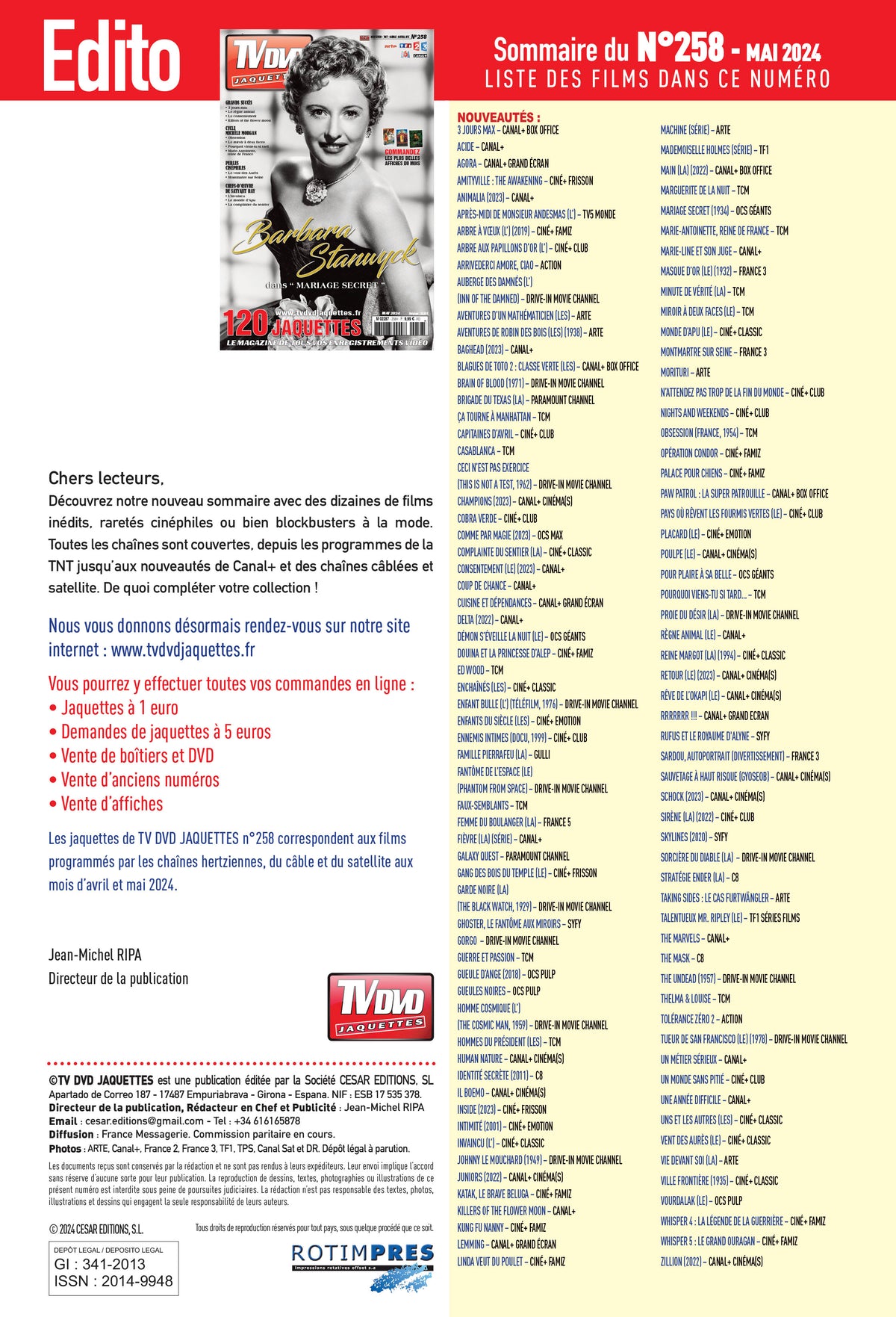 Découvrez TV DVD Jaquette N°258 : sélection de jaquettes pour films, classiques et raretés. Personnalisez votre vidéothèque avec style.