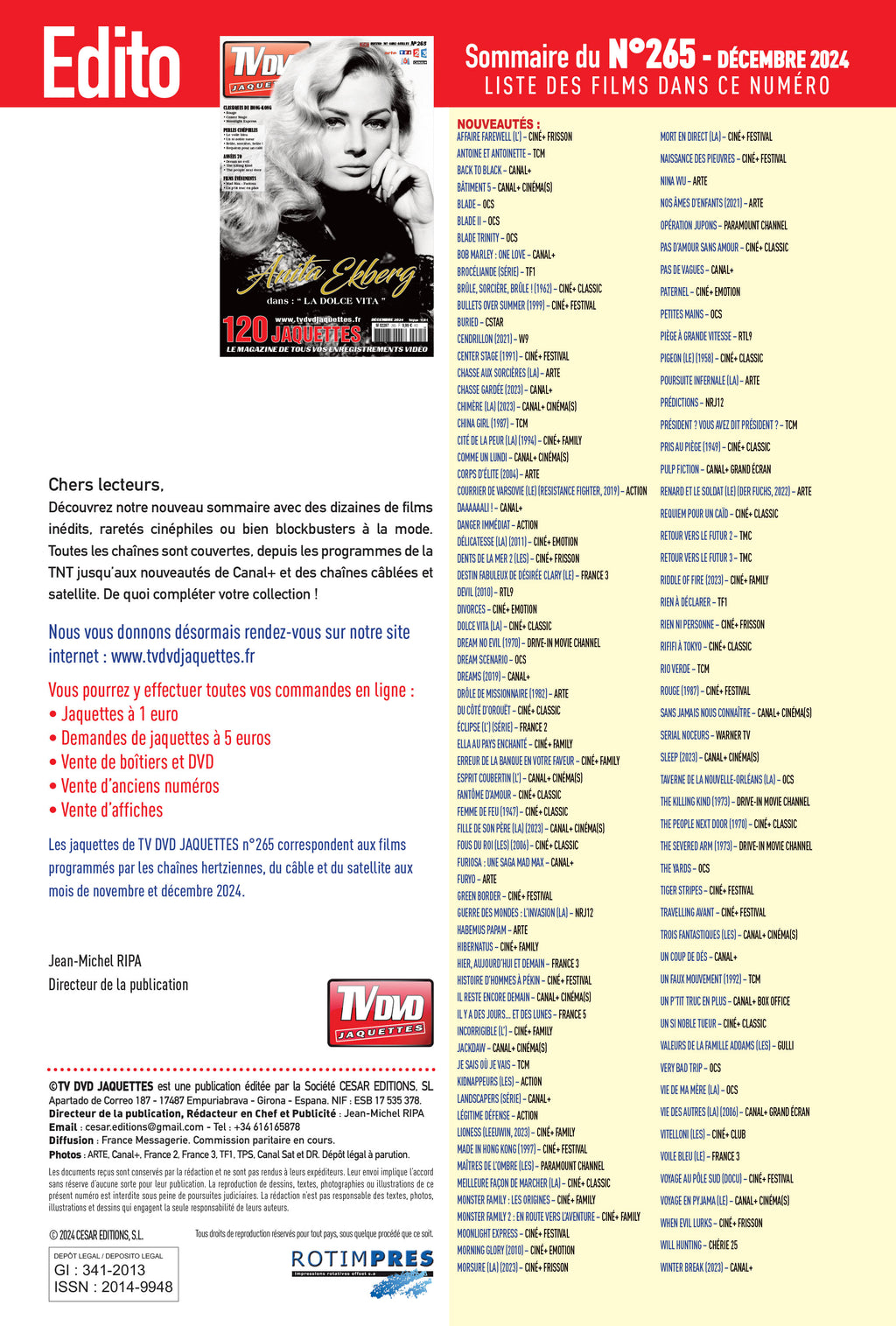 Découvrez TV DVD Jaquette N°265 : sélection de jaquettes pour films, classiques et raretés. Personnalisez votre vidéothèque avec style.