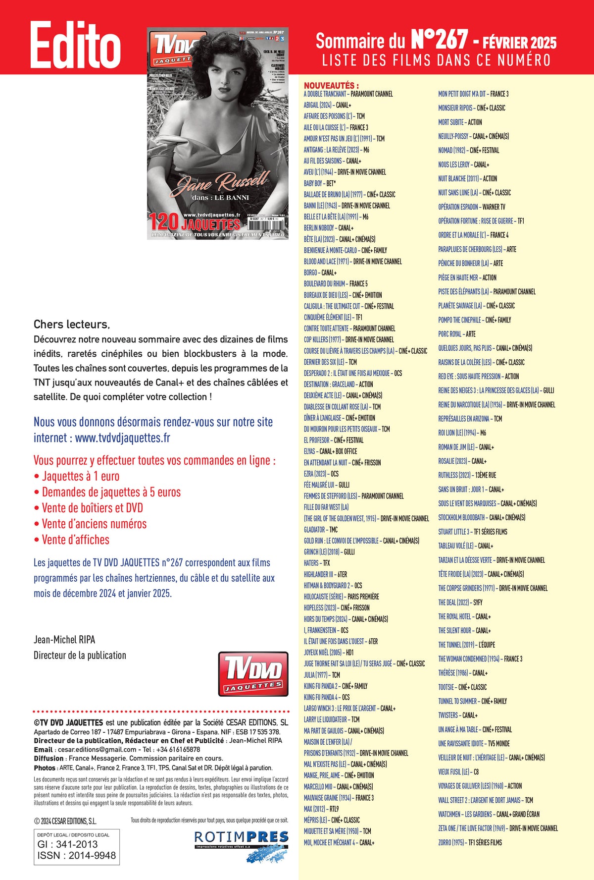 Découvrez TV DVD Jaquette N°267 : sélection exclusive de jaquettes pour films, classiques et raretés. Personnalisez votre vidéothèque avec style.