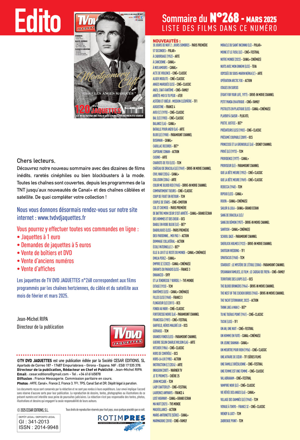 Découvrez TV DVD Jaquette N°268 : sélection exclusive de jaquettes pour films, classiques et raretés. Personnalisez votre vidéothèque avec style.