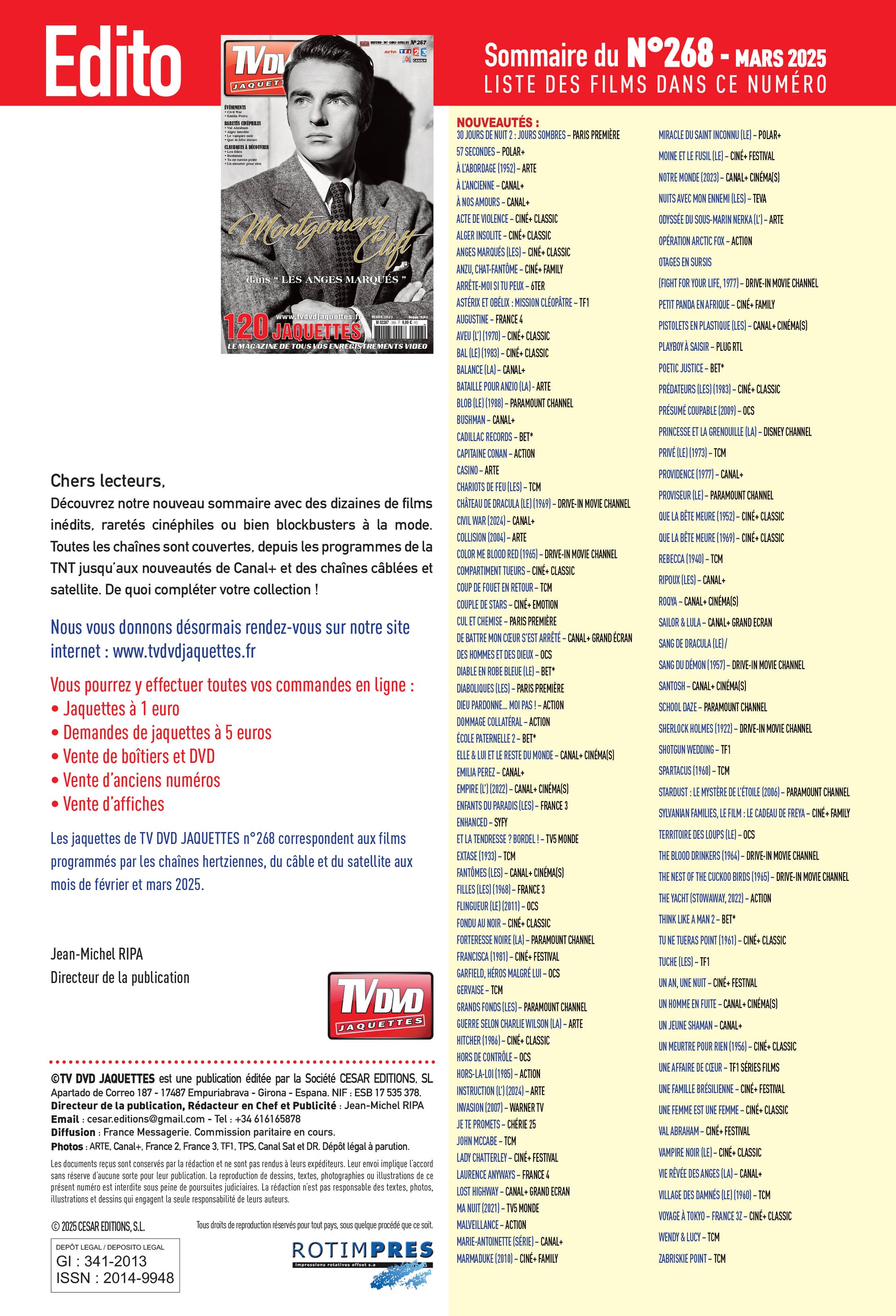Découvrez TV DVD Jaquette N°268 : sélection exclusive de jaquettes pour films, classiques et raretés. Personnalisez votre vidéothèque avec style.