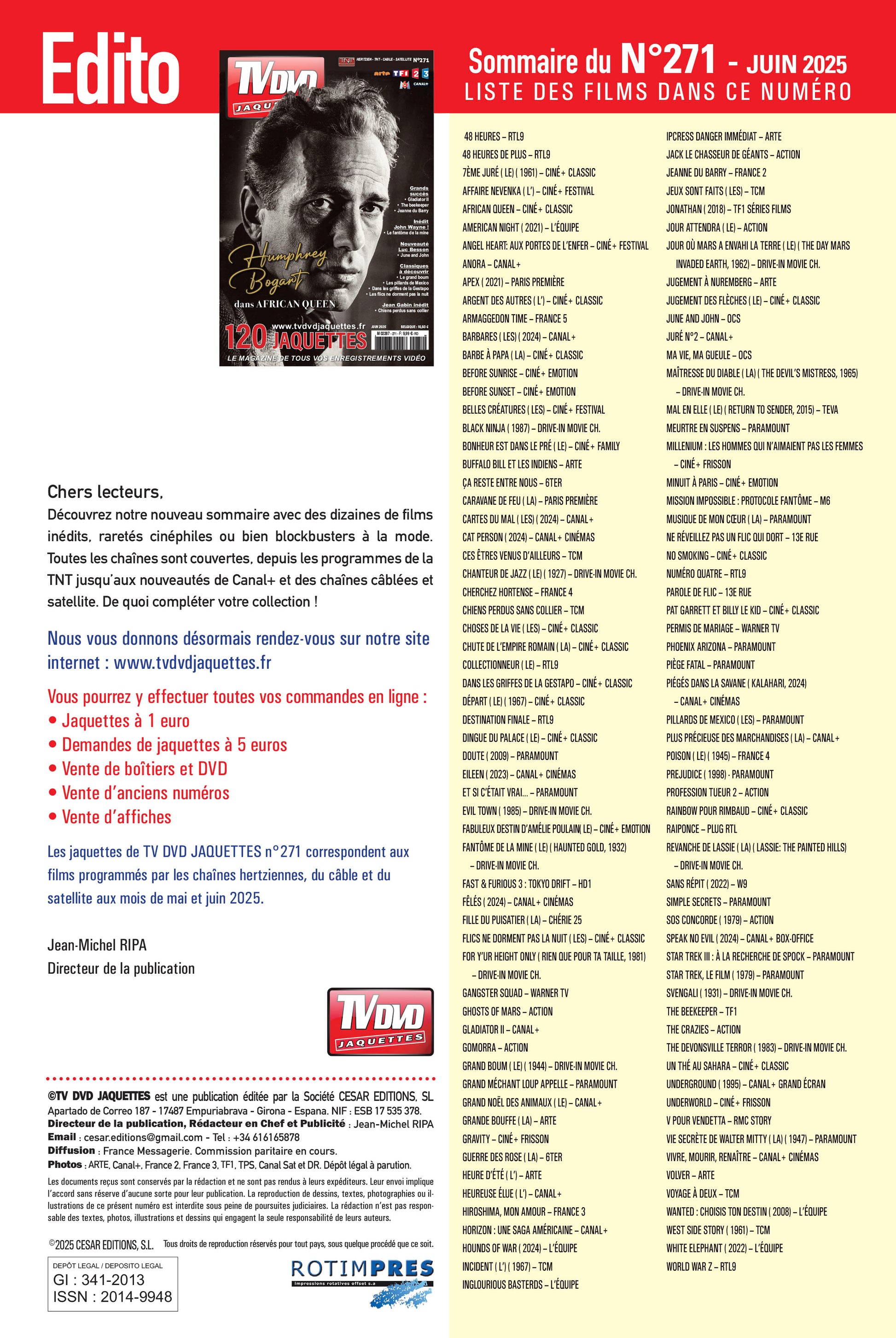 TV DVD Jaquettes n°271 : jaquettes exclusives pour cinéphiles et collectionneurs. Films récents, classiques et rarités à imprimer.