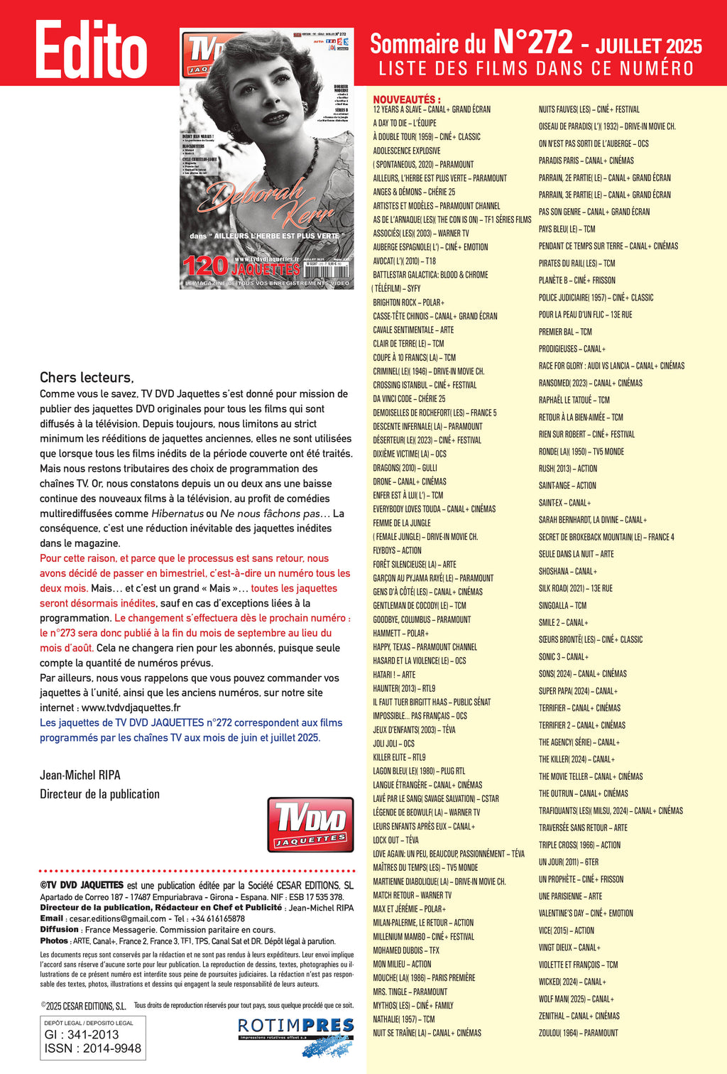 TV DVD Jaquettes n°272 : jaquettes exclusives pour cinéphiles et collectionneurs. Films récents, classiques et rarités à imprimer.