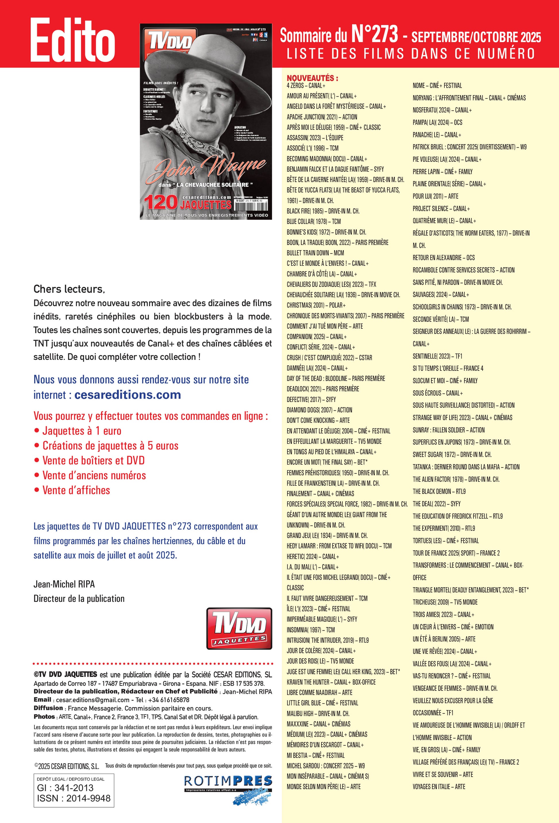 TV DVD Jaquettes n°273 : jaquettes exclusives pour cinéphiles et collectionneurs. Films récents, classiques et rarités à imprimer.
