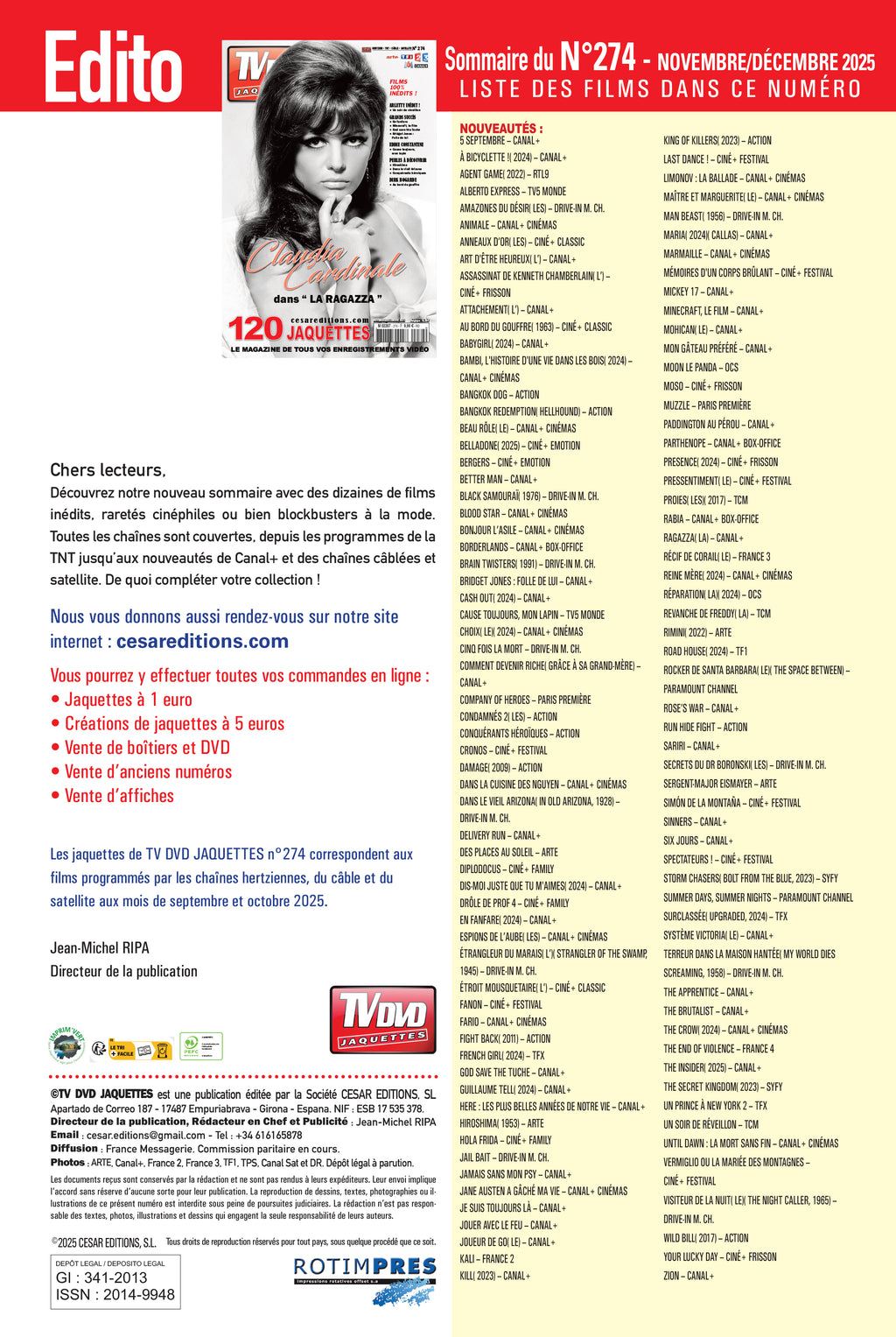 TV DVD Jaquettes n°274 : jaquettes exclusives pour cinéphiles et collectionneurs. Films récents, classiques et rarités à imprimer.