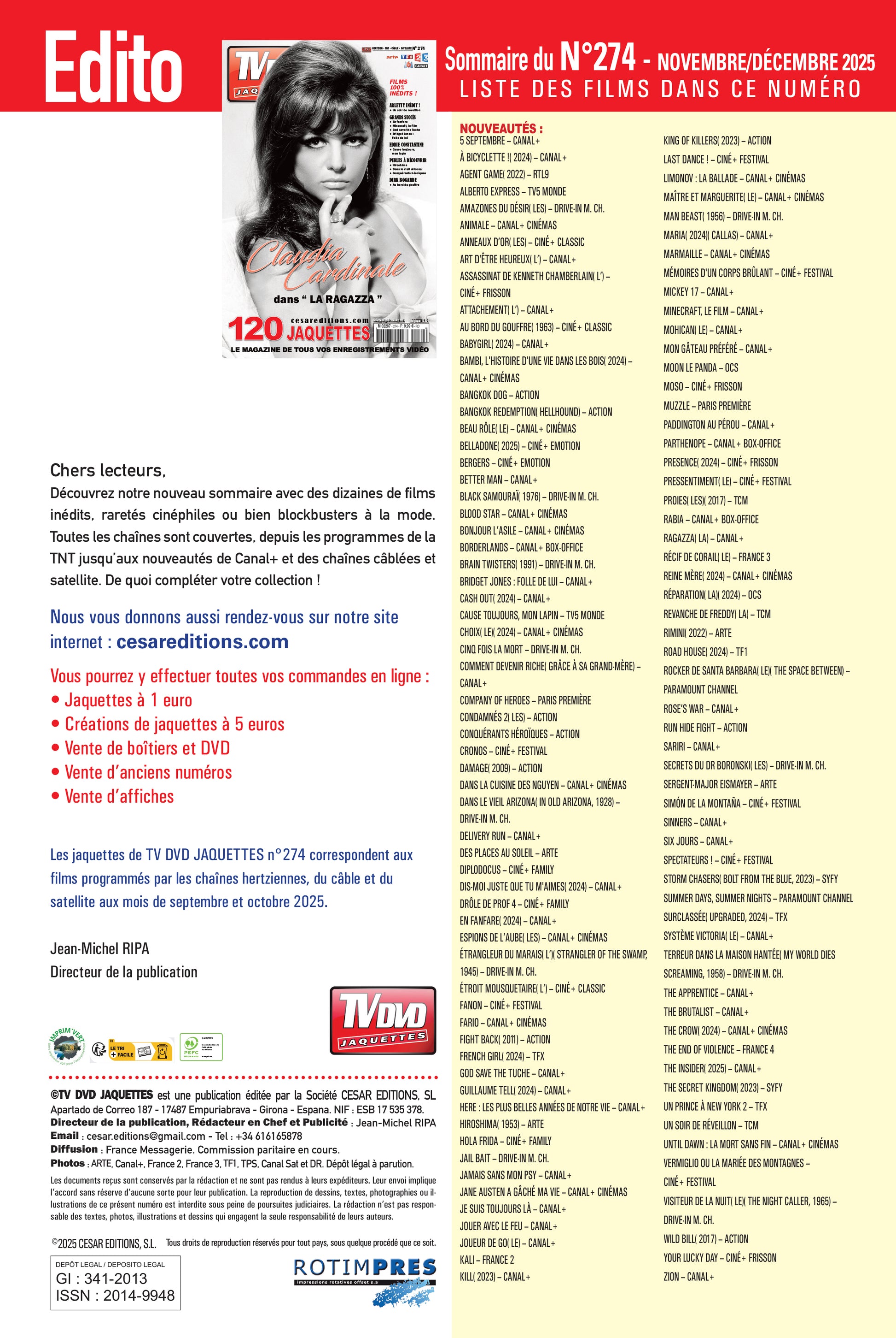 TV DVD Jaquettes n°274 : jaquettes exclusives pour cinéphiles et collectionneurs. Films récents, classiques et rarités à imprimer.