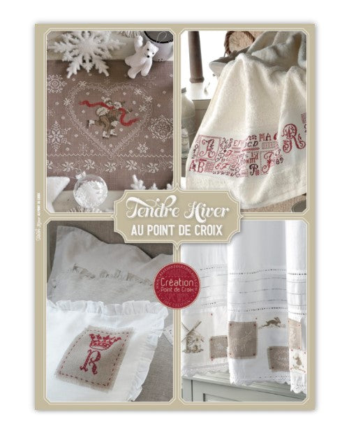 Mook point de croix : 20 créations de Jennifer Lantini autour de l’hiver — nature, maison et Noël — coussins, tableaux et hottes à broder avec douceur.