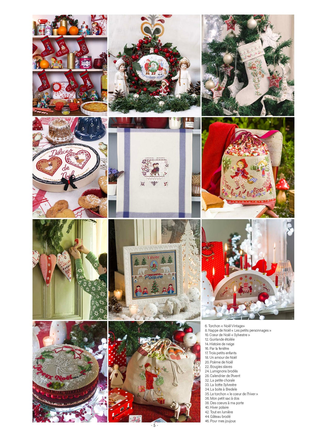 Mook point de croix : 84 pages de motifs broderie pour Noël — décorations de sapin, chaussettes à cadeaux, tables de fête — signés Enginger, Le Berre et Samouïloff.