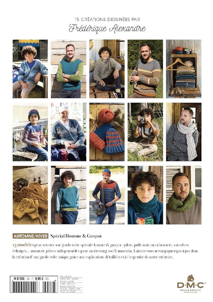 15 modèles tricot pour homme et garçon : gilets, pulls, bonnets, snoods et écharpes. Explications détaillées pour une garde-robe 100% masculine.