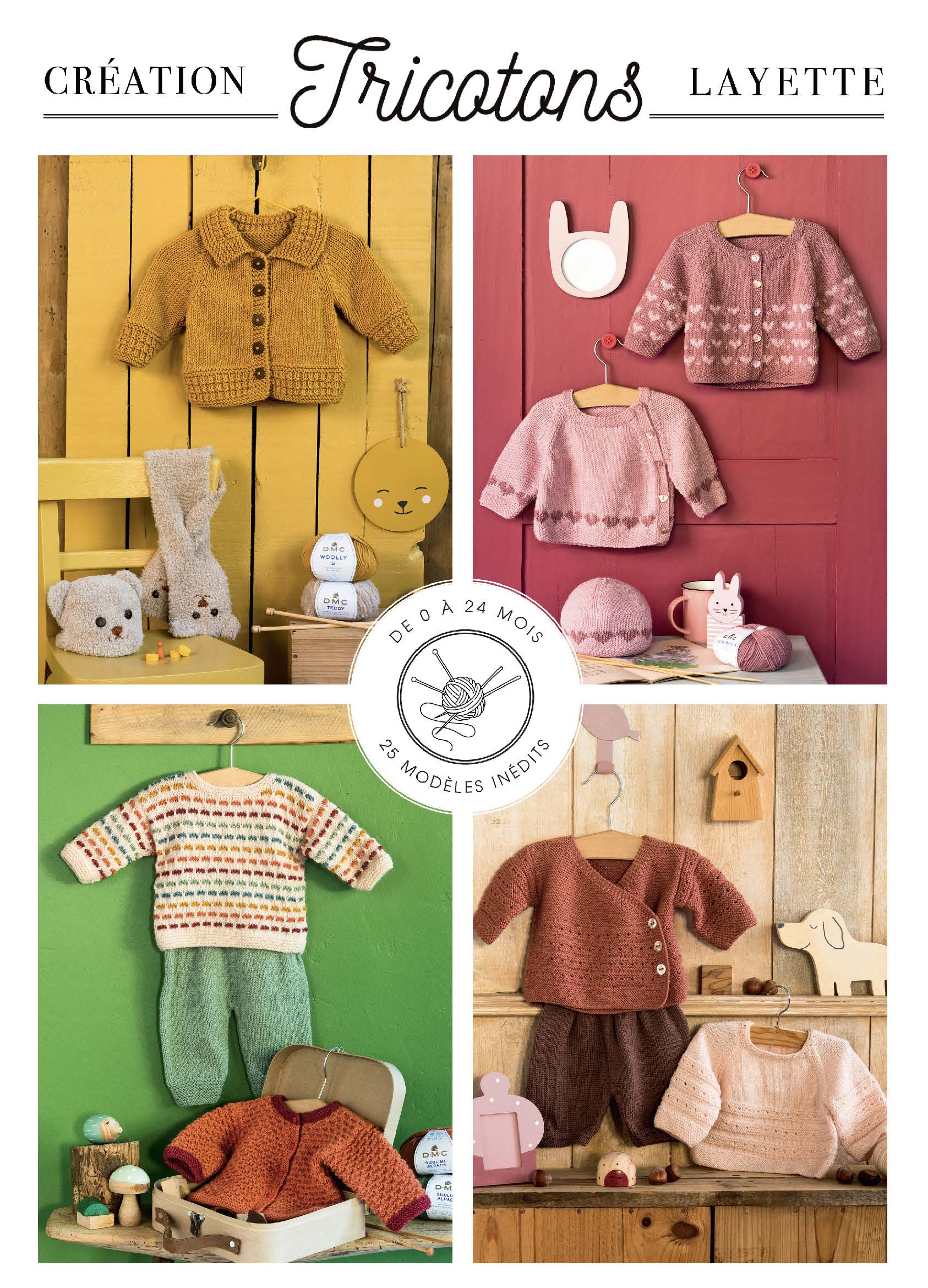 Découvrez Tricotons Layette N°8 : pulls, brassières, pantalons et accessoires pour bébé. Modèles délicats pour tricoteuses débutantes et confirmées.
