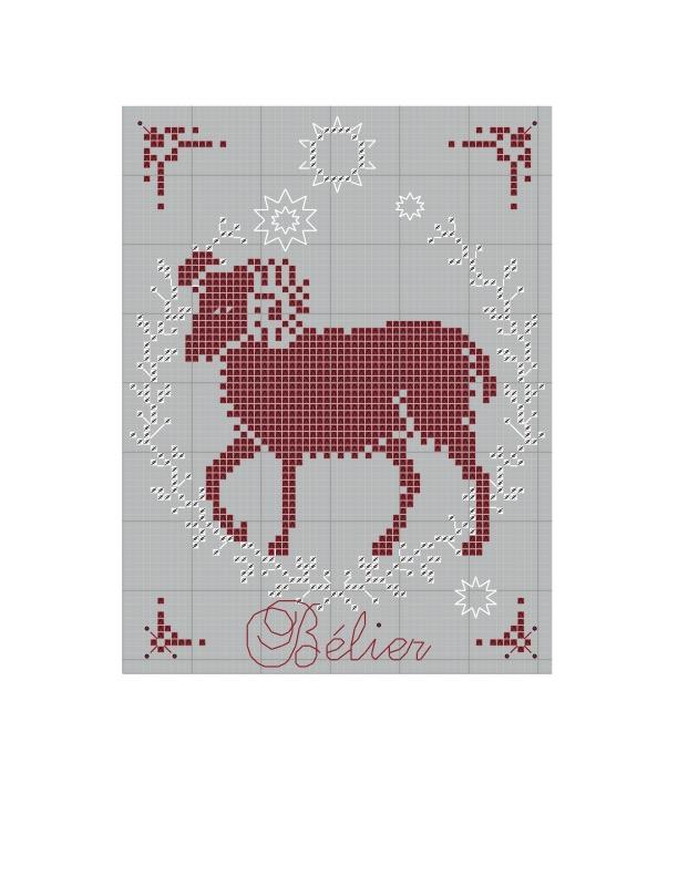 Broderies Astrales Bélier, Création Point de Croix n°001