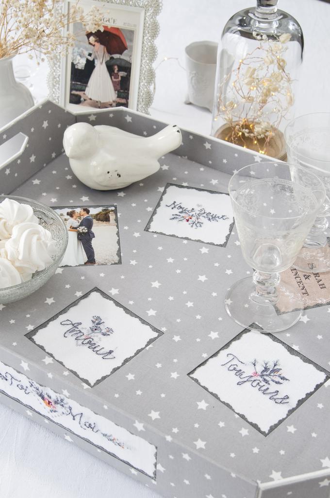 Un plateau mariage, Création Point de Croix n°088