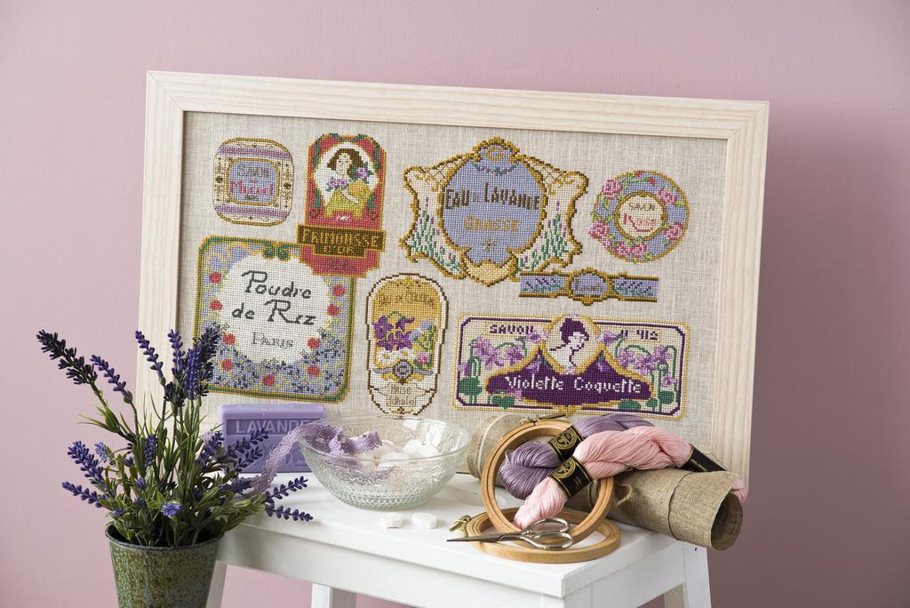 Bain d’autrefois, jolies étiquettes, Création Point de Croix n°066