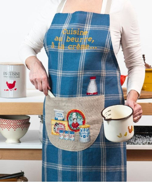 Tablier Lin Quadrillé bleu